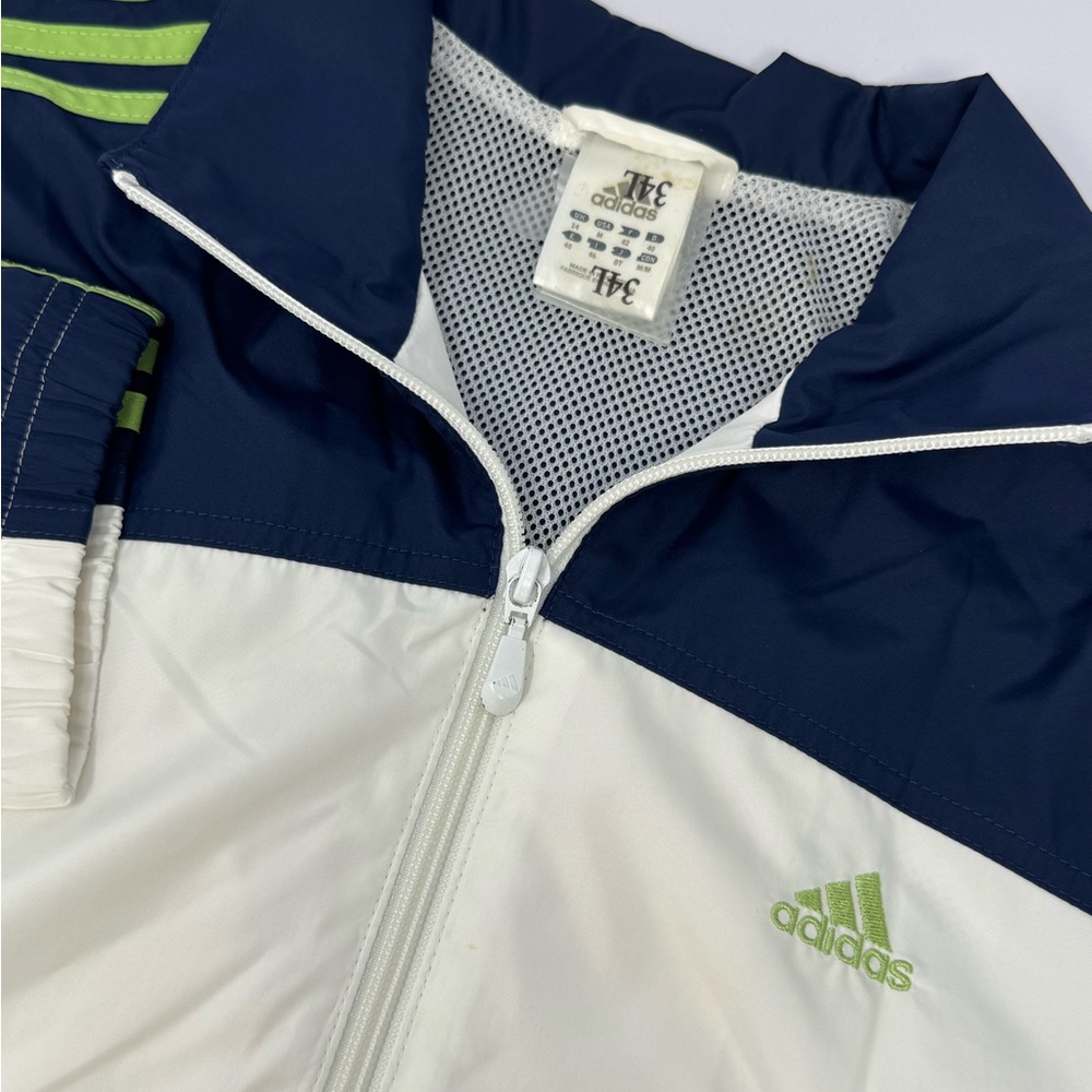 Adidas Jacket Men’s Sz Med Full Zip Mesh Lined Running Windbreaker Navy/White H4